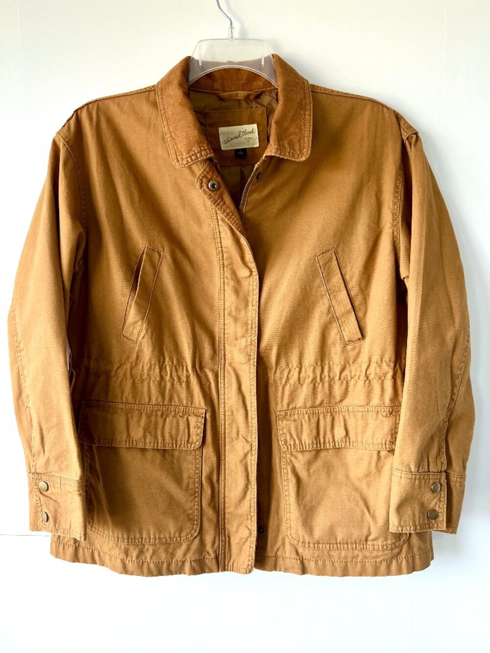 Universal Thread Utility Jacket, Brown Canvas, Full Zip, Corduroy Collar, Sz L
